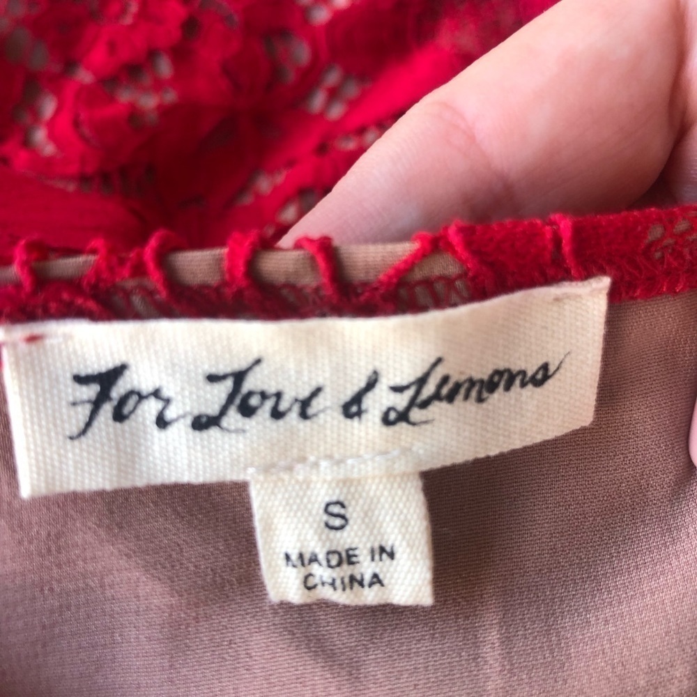 For Love & Lemons Rosetta Open Back Long Sleeve Red Lace High Neck - Picture 11 of 11